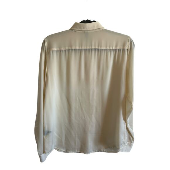 Lauren by Ralph Lauren Women's Medium Cream Pleated Front Collar Button Up Top - Picture 7 of 11